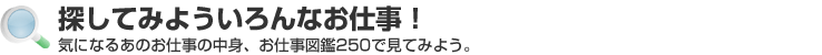 探してみよういろんなお仕事！気になるあのお仕事の中身、お仕事図鑑250で見てみよう。